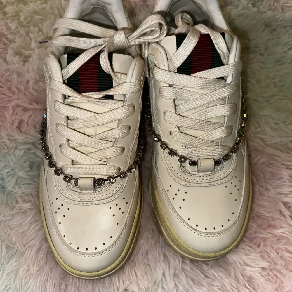 New Gucci Re-Web Crystal Chain Sneakers Size 38